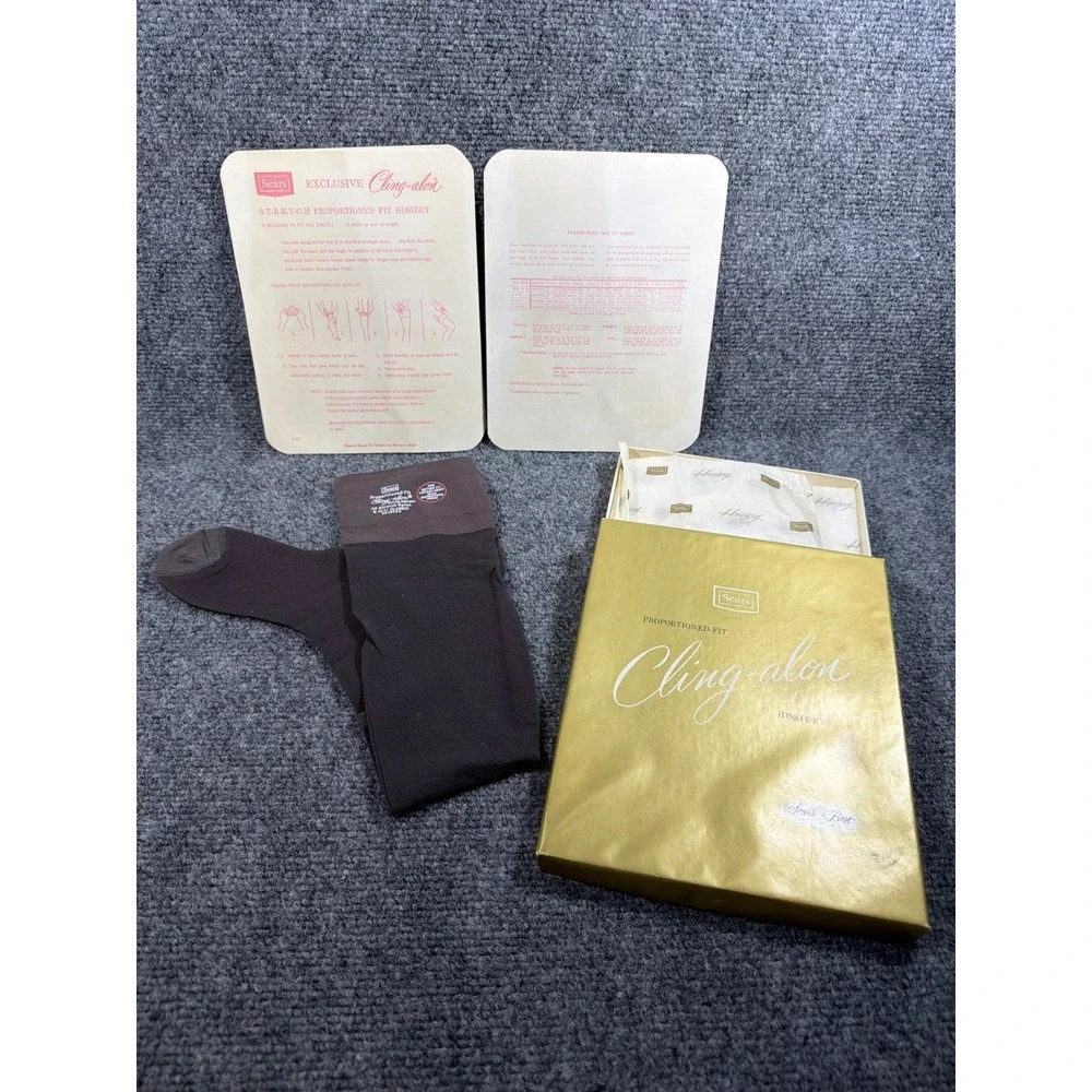 Vintage Sears Cling-alon Proportioned-Fit Hosiery Brown Nylon Stocking